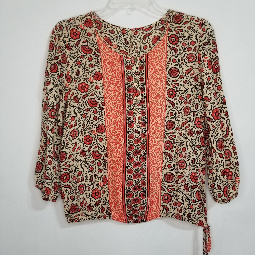 🔴Red & Beige 3/4 Sleeve Blouse
